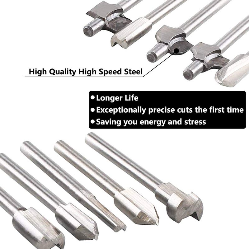 Saipor Saiper 10pcs HSS Carpentry Router Bits 1/8 Inch( 3mm ) Shank Engraving Bits Fit for Dremel Foredom Rotary Tools Set for Edge Grooving Wood Deburring Engraving and Milling - Image 4
